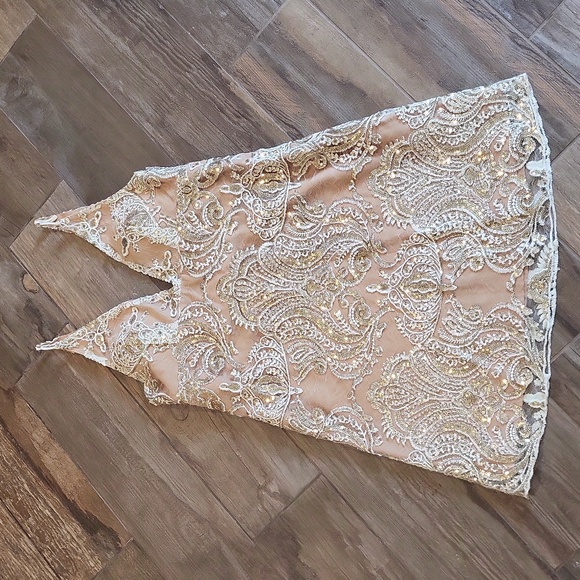 2/4 Free People Night Shimmer Lace & Sequins Sleeveless Lined Mini Dress - Picture 3 of 16